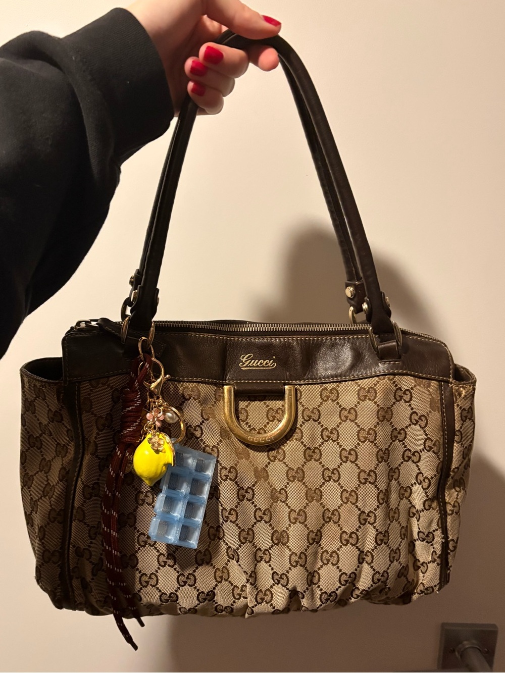 Gucci Brown GG Canvas Tote with Dark Brown Leather Trim